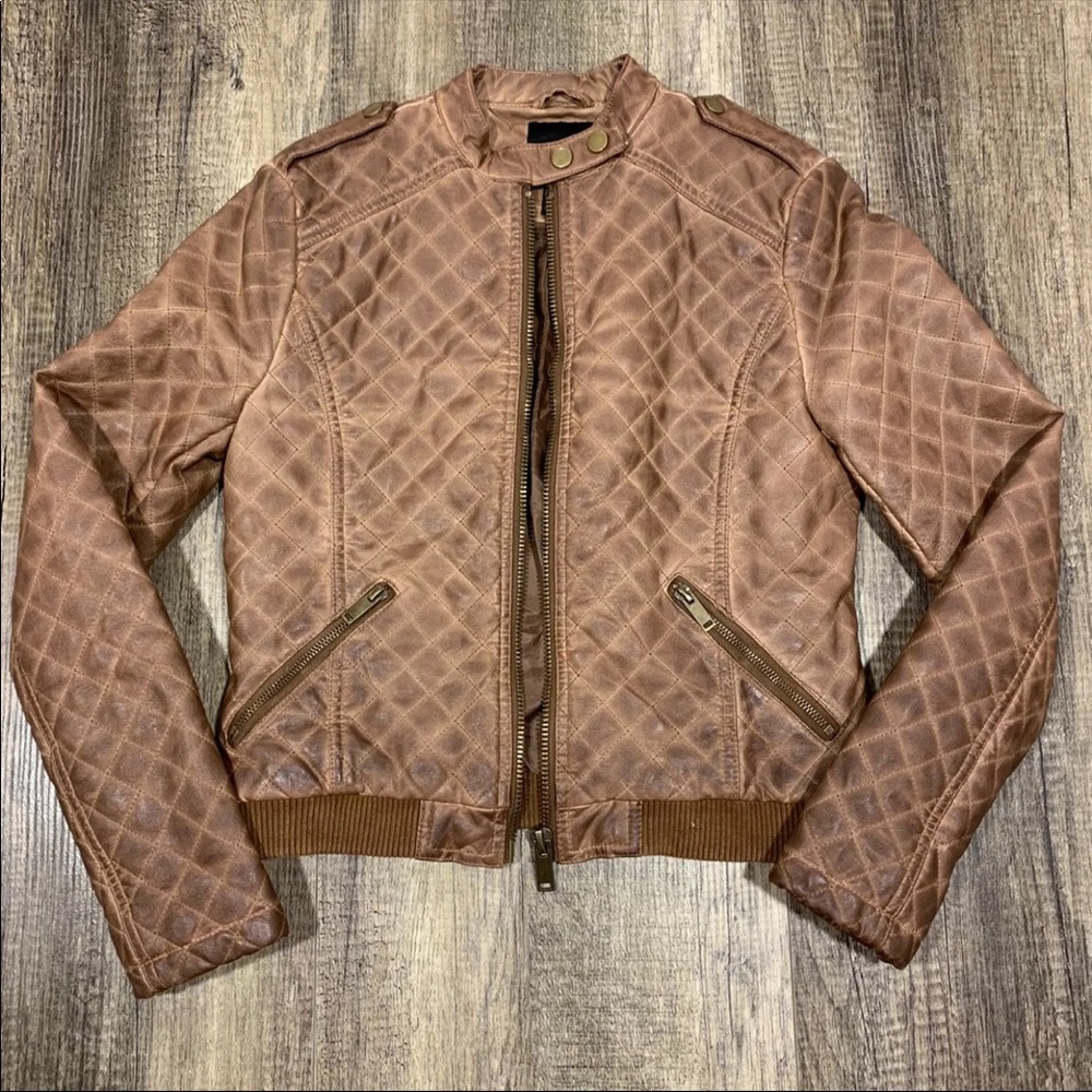 Brown faux leather moto jacket